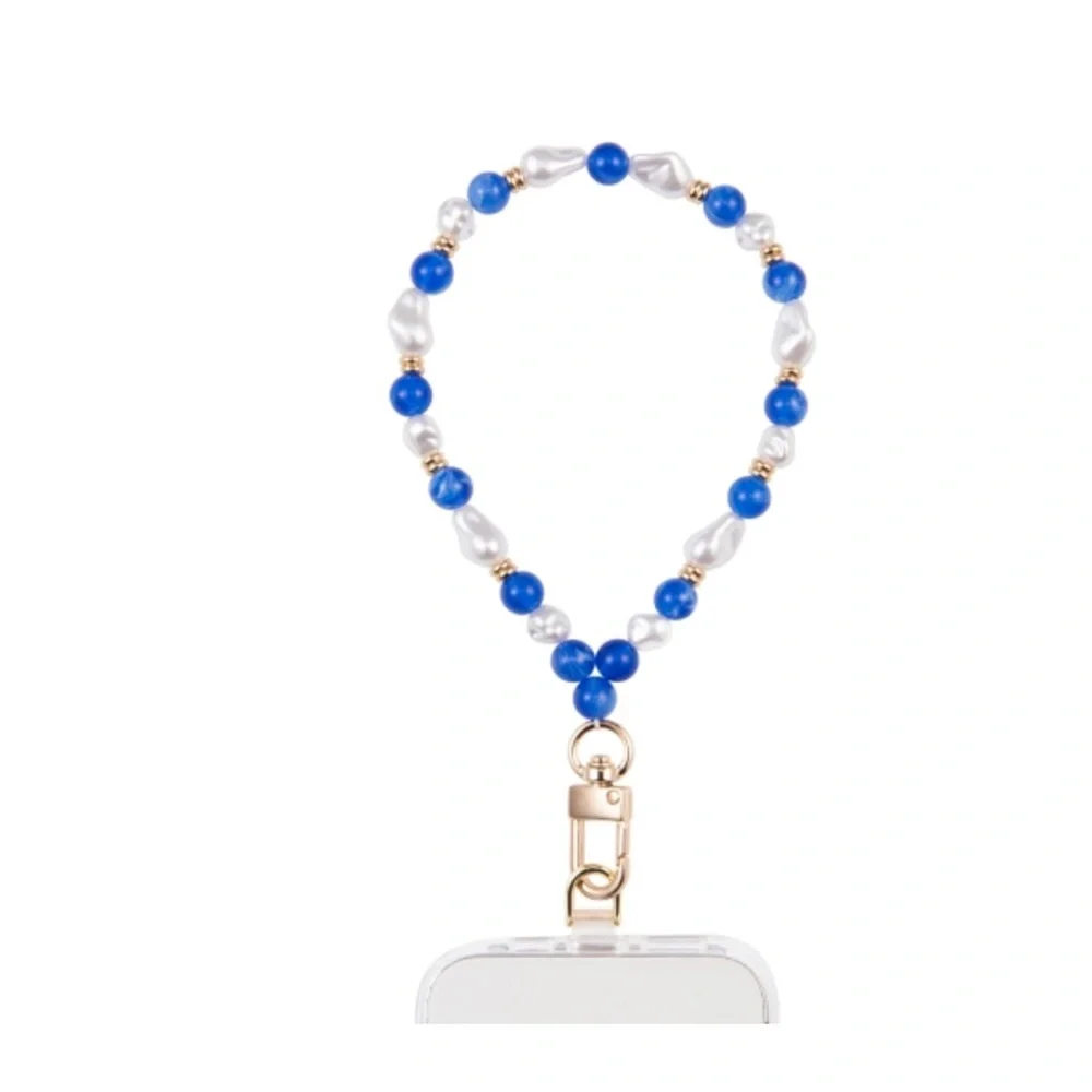 ARTIKL Santorini Pearl & Blue Bead Wristlet Phone Strap - Blue & White